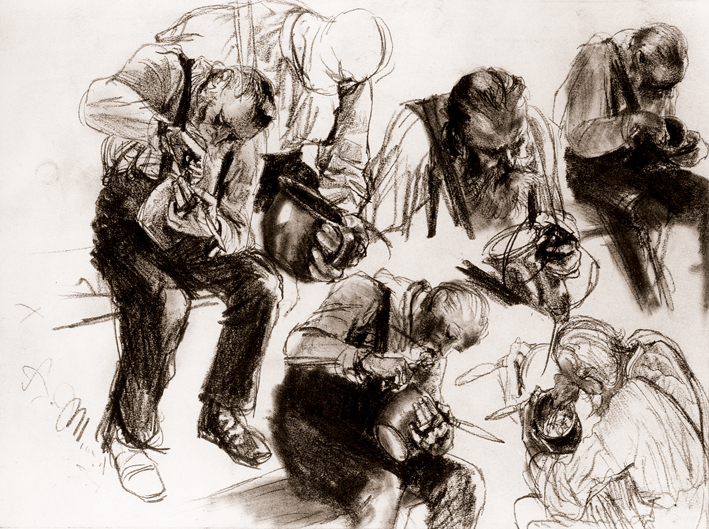  Adolpyh Von Menzel —— 正在吃饭的工人不同角度的习作